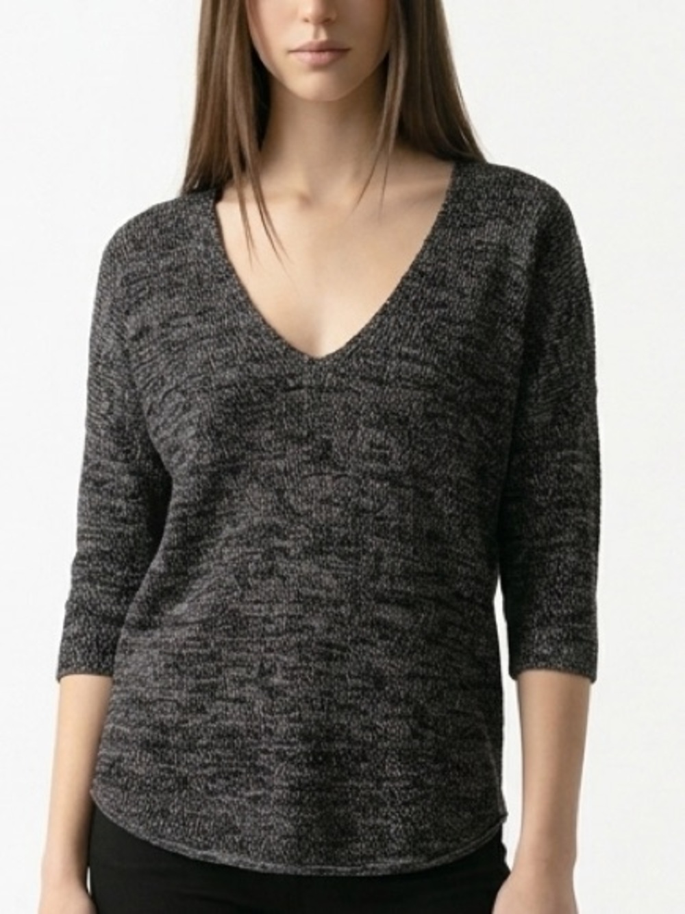 EXPRESS | Marled Grey V Neck Knit Sweater Sz M